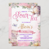 Tea Party 4e verjaardag, Tea Time Party Kaart (Voorkant / Achterkant)