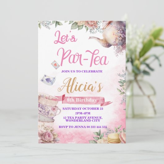 Tea Party 5e 6e 7e 8e verjaardag, Tea Party Kaart (Staand voorkant)