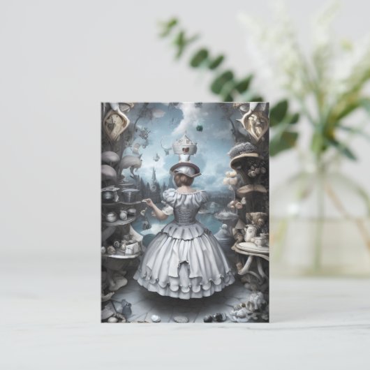 Tea Party Alice in Wonderland Fantasy AI Art Briefkaart (Staand voorkant)