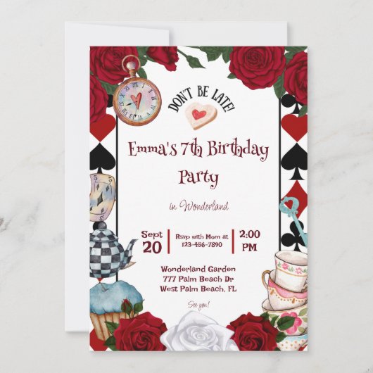Tea Party Alice in Wonderland Verjaardagsfeest Kaart (Voorkant)