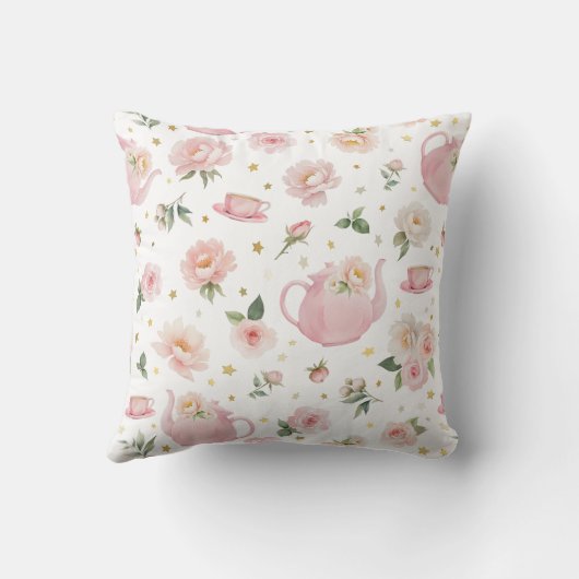 Tea Party Baby Girl Geboortestatistieken Bloemenwi Kussen (Achterkant)