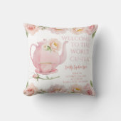 Tea Party Baby Girl Geboortestatistieken Bloemenwi Kussen (Voorkant)