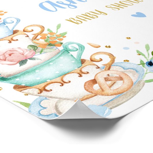 Tea Party Baby is Brewing Boy Baby shower Welkom Poster (Hoek)