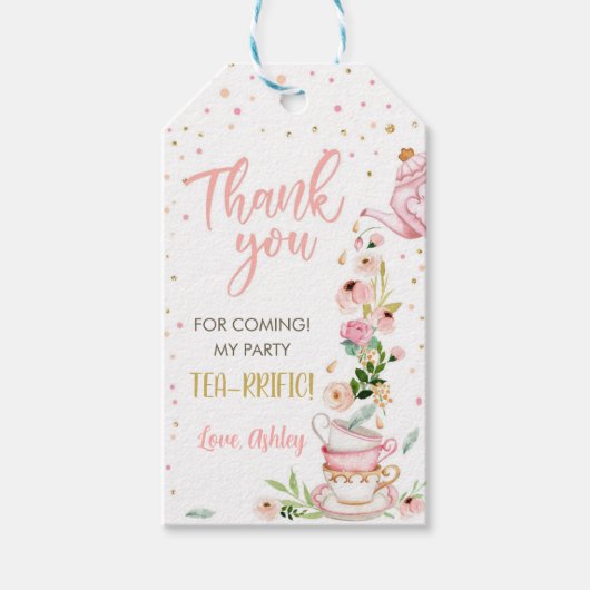 Tea Party Baby is Brouwen Meisje Roze Baby shower Cadeaulabel (Voorkant)