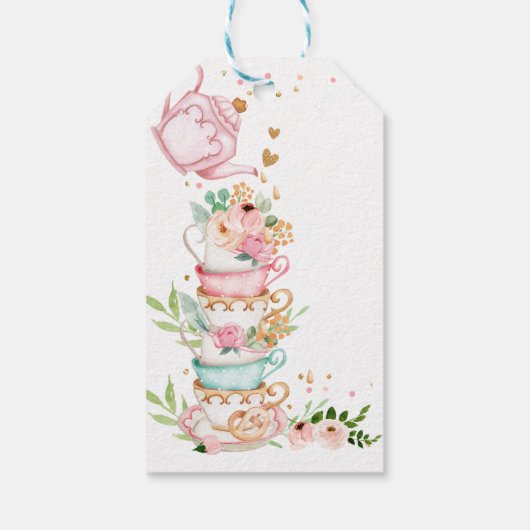 Tea Party Baby is Brouwen Meisje Roze Baby shower Cadeaulabel (Achterkant)
