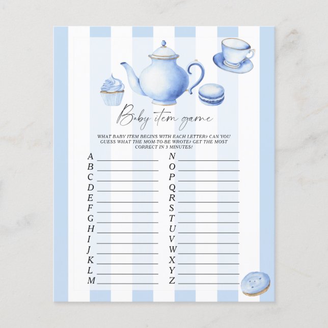 Tea party - Baby Item Spel. Baby shower spel (Voorkant)