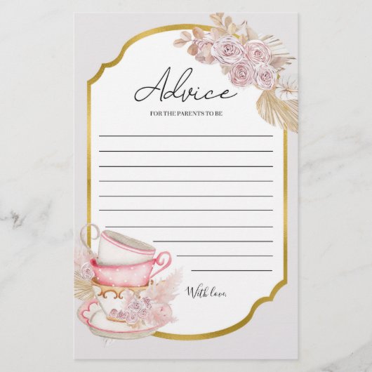  Tea Party Baby shower Advice Kaart (Voorkant)