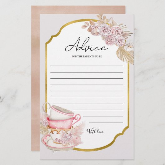  Tea Party Baby shower Advice Kaart (Voorkant / Achterkant)
