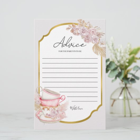  Tea Party Baby shower Advice Kaart (Staand voorkant)
