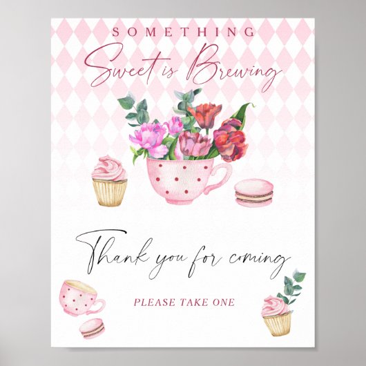 Tea party baby shower - Bedankt voor uw komst Poster (Voorkant)