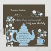 Tea Party Baby shower blauw en bruin Kaart (Voorkant / Achterkant)