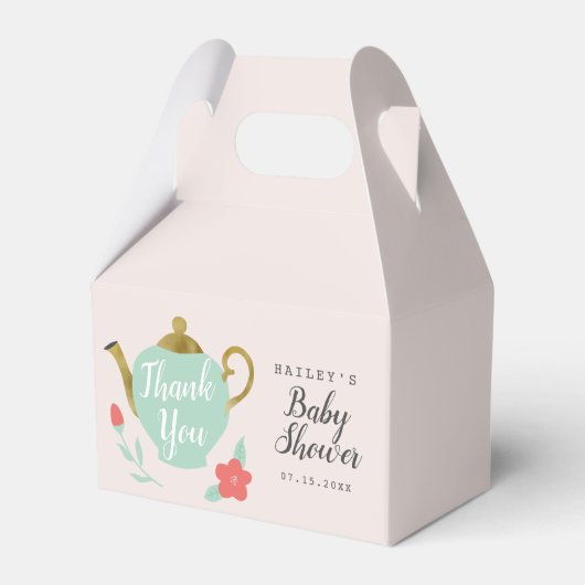 Tea Party Baby shower Bloemen Dank u Bedankdoosjes (Voorkant Zijde)