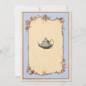 Tea Party Baby shower Blue roze Teapot Invitation Kaart (Achterkant)