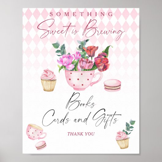 Tea Party Baby shower Boeken kaarten en geschenken Poster (Voorkant)
