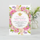Tea party baby shower Boho blush roze pastel Kaart (Staand voorkant)