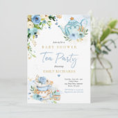 Tea Party Baby shower Boy Blue Roos Brewing Kaart (Staand voorkant)