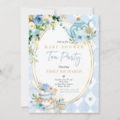 Tea Party Baby shower Boy Blue Rozen Baby Brewing Kaart (Voorkant)