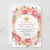 Tea party baby shower call, coral blush roze kaart (Voorkant)