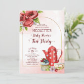 Tea party baby shower call sjabloon kaart (Staand voorkant)