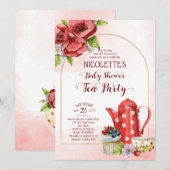 Tea party baby shower call sjabloon kaart (Voorkant / Achterkant)