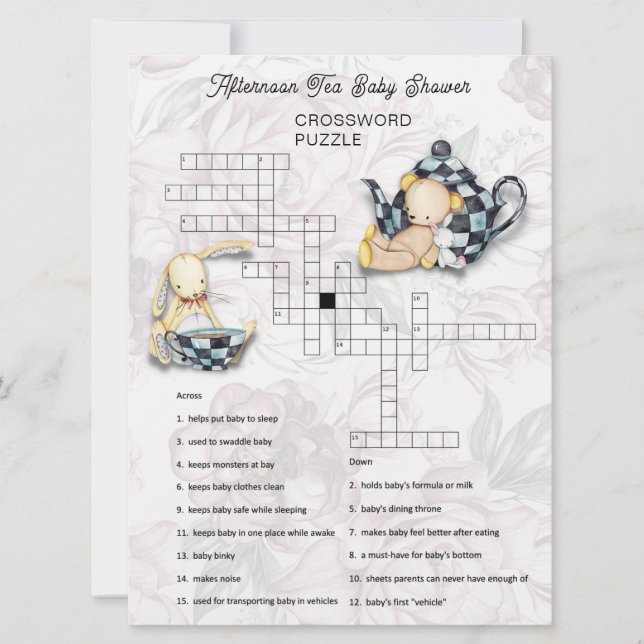 Tea Party Baby shower Crossword Puzzel Kaart (Voorkant)