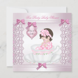  Tea Party Baby shower Cute Girl Pink Kaart