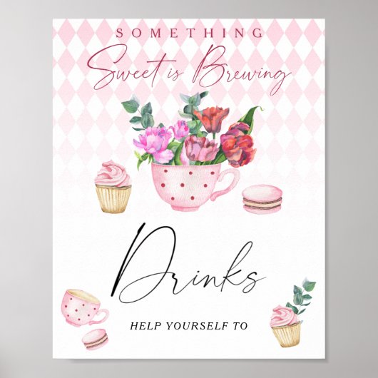 Tea party baby shower - Drinken Poster (Voorkant)