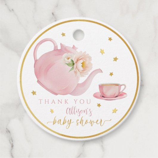 Tea Party Baby shower Favoriet Dank u Labels (Voorkant)