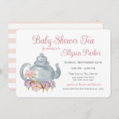 Tea Party Baby shower Floral Tea Pot Invitation Kaart (Voorkant / Achterkant)
