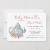 Tea Party Baby shower Floral Tea Pot Invitation Kaart (Voorkant)
