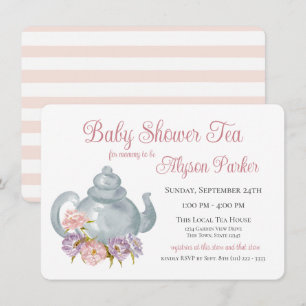 Tea Party Baby shower Floral Tea Pot Invitation Kaart