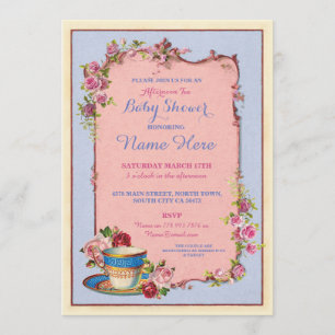 Tea Party Baby shower Garden Teacup Invitation Kaart