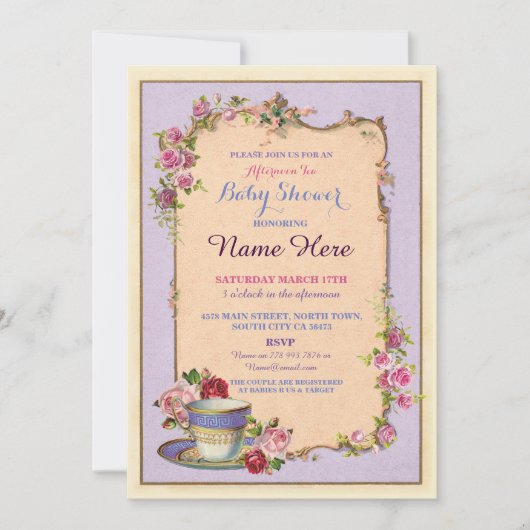 Tea Party Baby shower Garden Teacup Invitation Kaart (Voorkant)