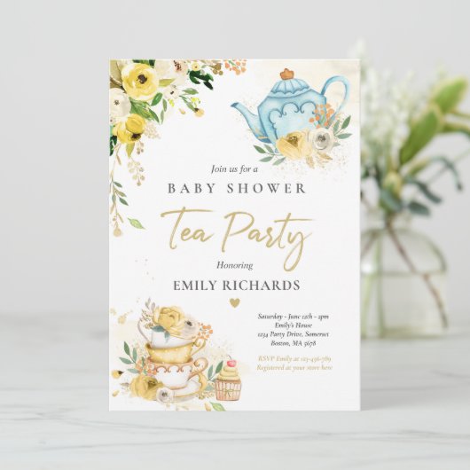 Tea Party Baby shower genderneutraal Baby brouwen Kaart (Staand voorkant)