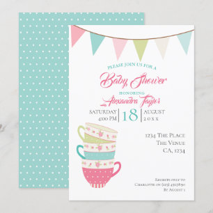 Tea Party Baby shower Gepersonaliseerd Kaart