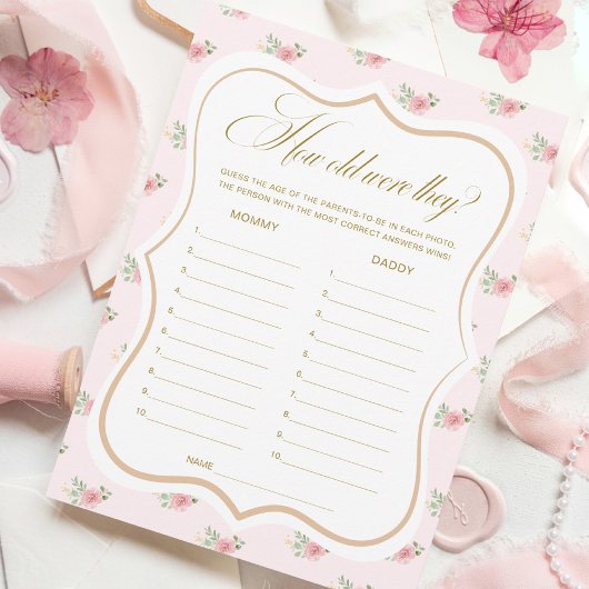 Tea Party Baby shower Guess de leeftijd spel Kaart