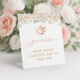 Tea Party Baby Shower Guess How Many Reclamebord Met Voetstuk