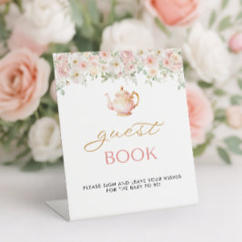 Tea Party Baby Shower Guest Book Reclamebord Met Voetstuk