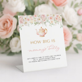 Tea Party Baby Shower How Big is Mommy's Belly Reclamebord Met Voetstuk
