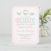 Tea Party Baby Shower Invitaties voor baby girl Kaart (Staand voorkant)