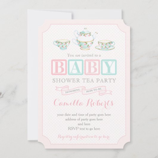 Tea Party Baby Shower Invitaties voor baby girl Kaart (Voorkant)
