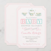 Tea Party Baby Shower Invitaties voor baby girl Kaart (Voorkant / Achterkant)