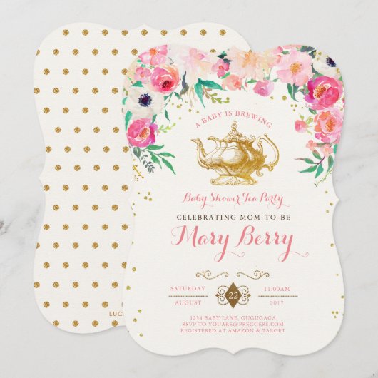 Tea Party Baby shower Invitation Kaart (Voorkant / Achterkant)