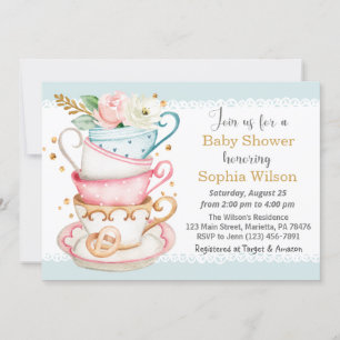 Tea Party Baby shower Invitation Kaart