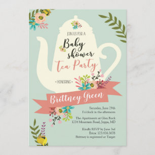 Tea Party Baby shower Invitation Kaart