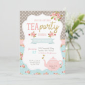 Tea Party Baby shower Invitation Kaart (Staand voorkant)