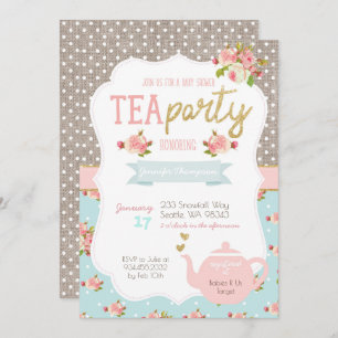 Tea Party Baby shower Invitation Kaart