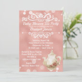 Tea Party Baby shower Invitation Roos Gold Kaart (Staand voorkant)