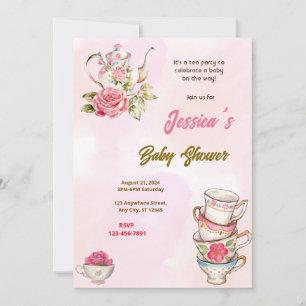 Tea Party Baby shower Kaart
