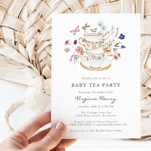 Tea Party Baby shower Kaart